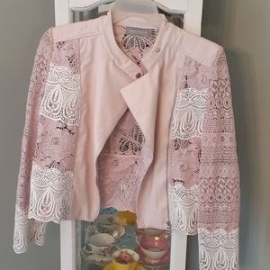 Bagatelle Pink Leather Crotchet Moto Jacket